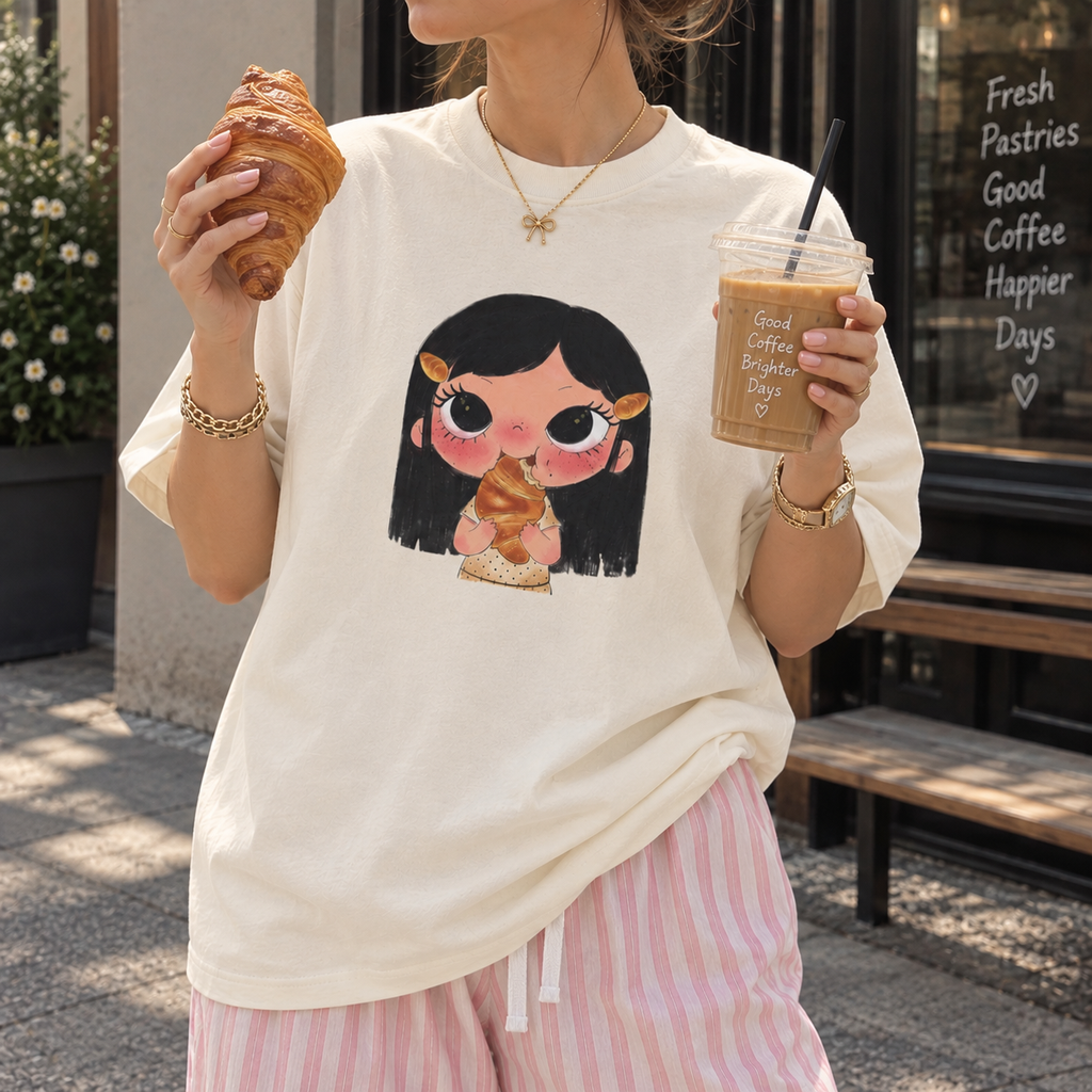 Kawaii Croissant Girl T-Shirt