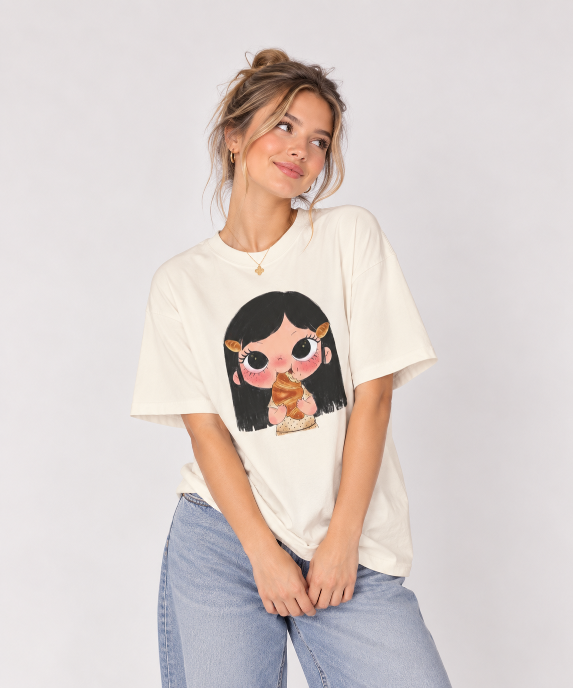 Kawaii Croissant Girl T-Shirt
